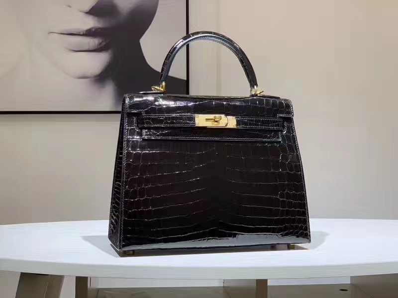 HERMES Kelly 25CM 鳄鱼皮 现货 黑色