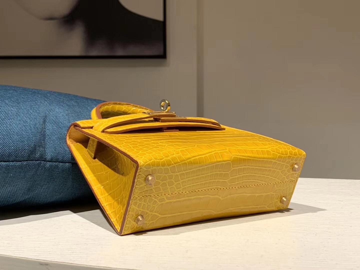 HERMES mini kelly二代 鳄鱼皮 9D 琥珀黄 现货