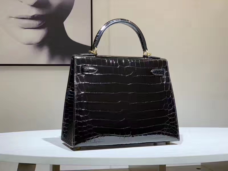 HERMES Kelly 25CM 鳄鱼皮 现货 黑色