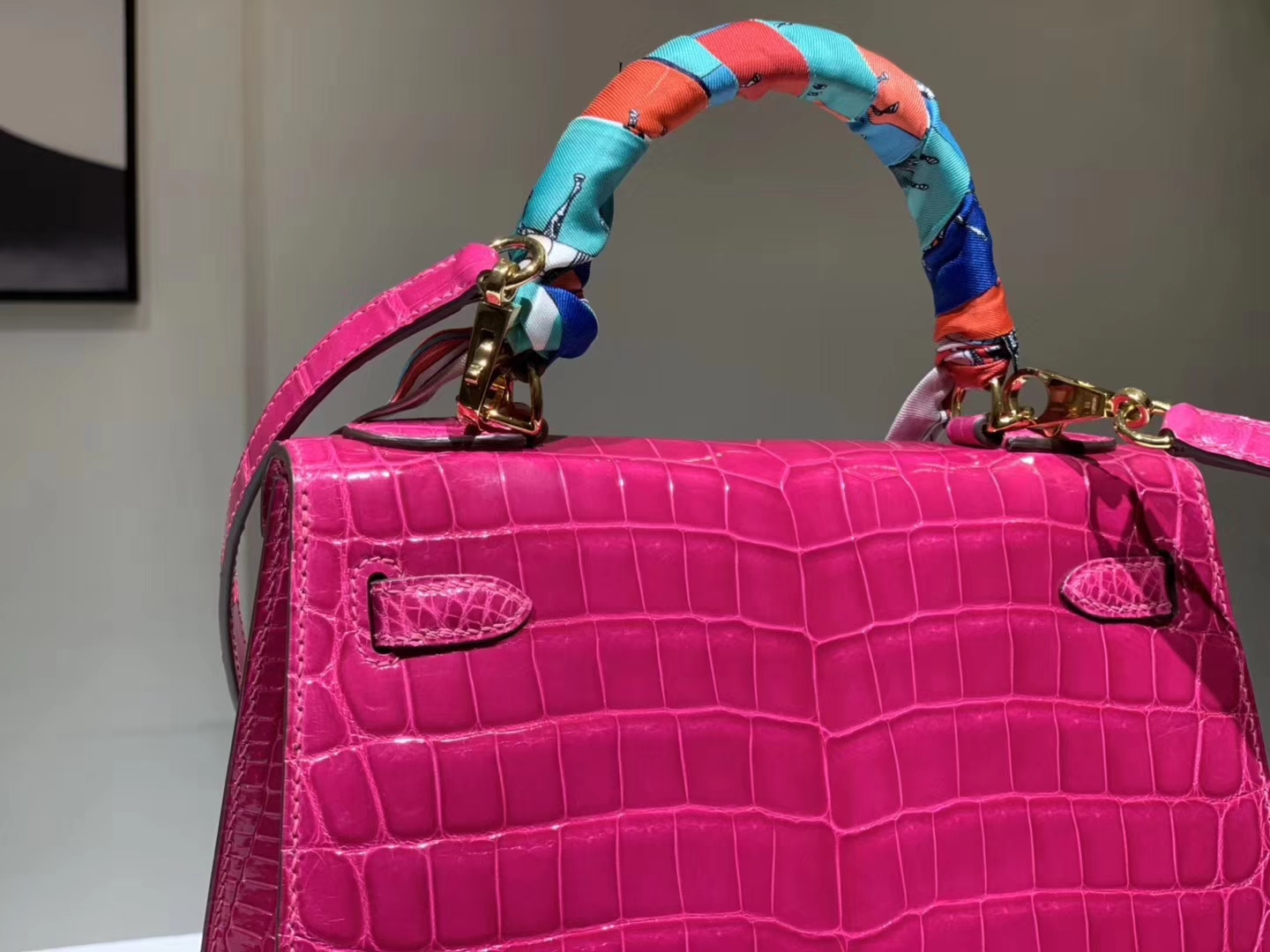 HERMES 爱马仕 Kelly 25cm 鳄鱼皮 玫红