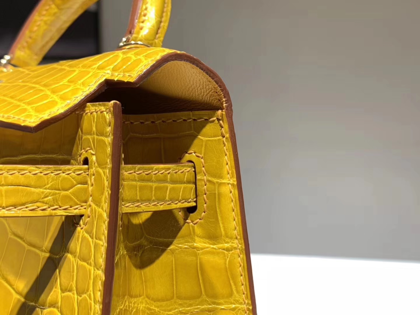 HERMES mini kelly二代 鳄鱼皮 9D 琥珀黄 现货