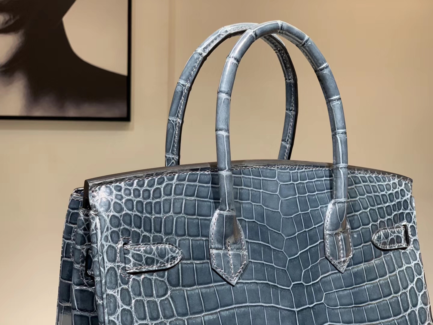 HERMES 爱马仕 Brikin 30cm 鳄鱼皮 风暴蓝