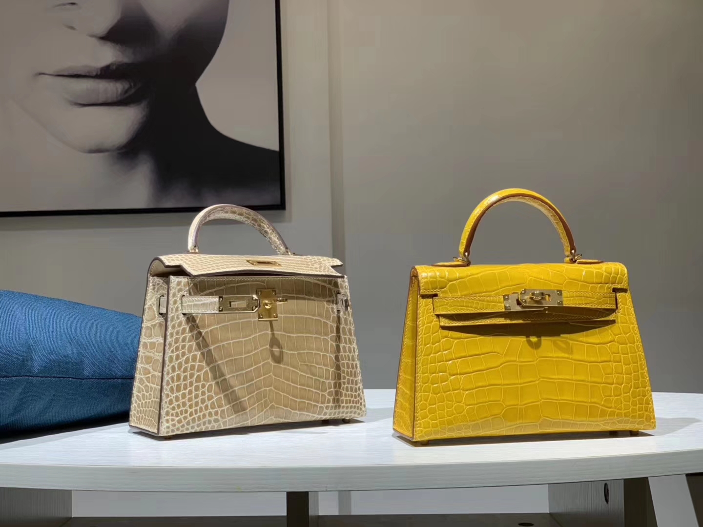 HERMES mini kelly二代 鳄鱼皮 杏色 现货