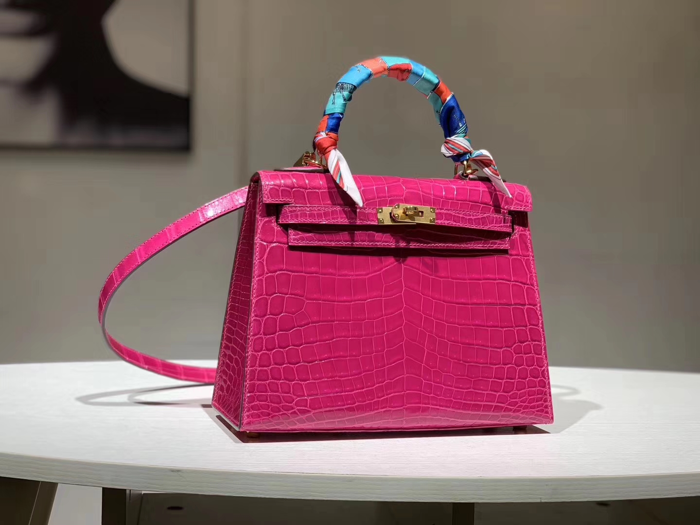 HERMES 爱马仕 Kelly 25cm 鳄鱼皮 玫红