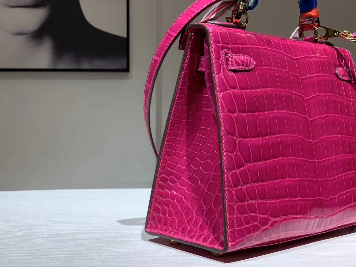 HERMES 爱马仕 Kelly 25cm 鳄鱼皮 玫红