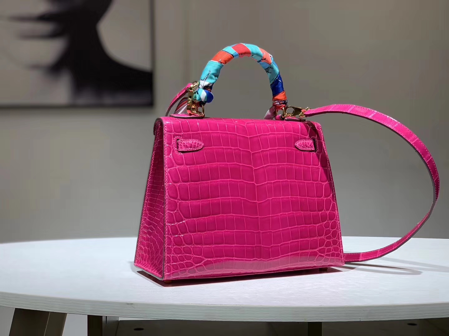 HERMES 爱马仕 Kelly 25cm 鳄鱼皮 玫红