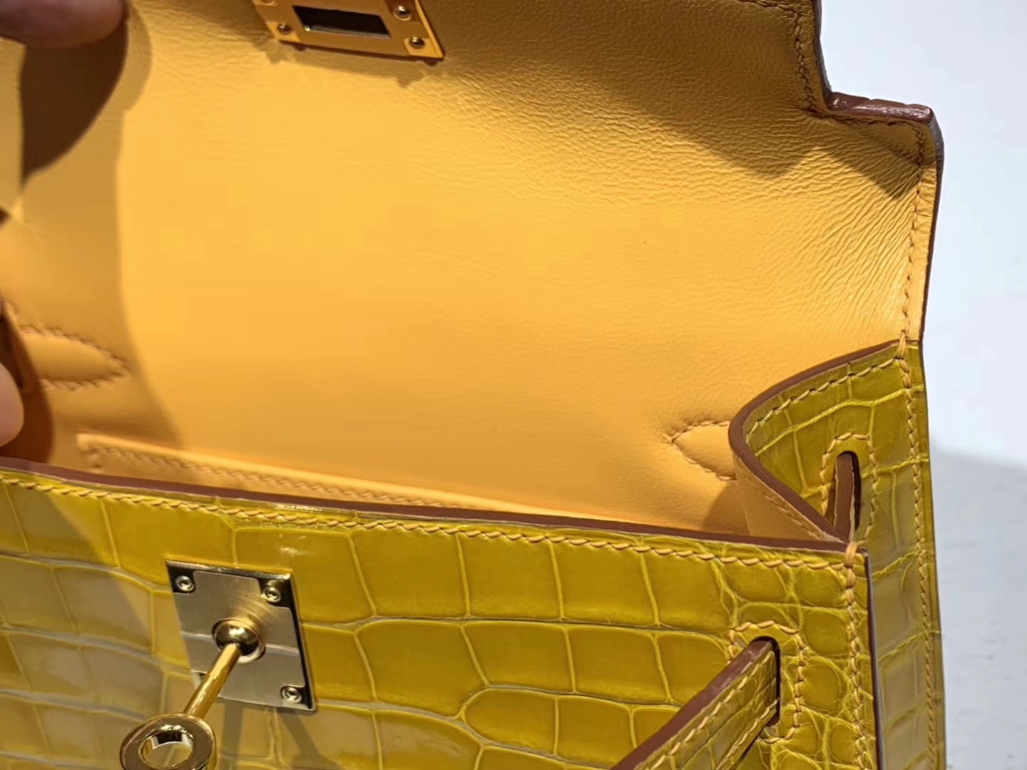 HERMES mini kelly二代 鳄鱼皮 9D 琥珀黄 现货