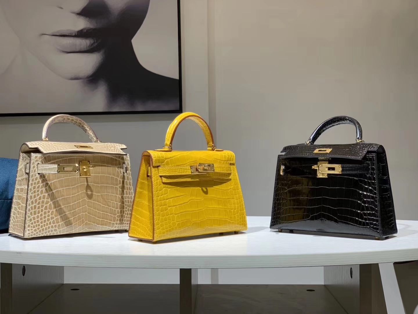 HERMES mini kelly二代 鳄鱼皮 杏色 湖泊黄 黑色 现货