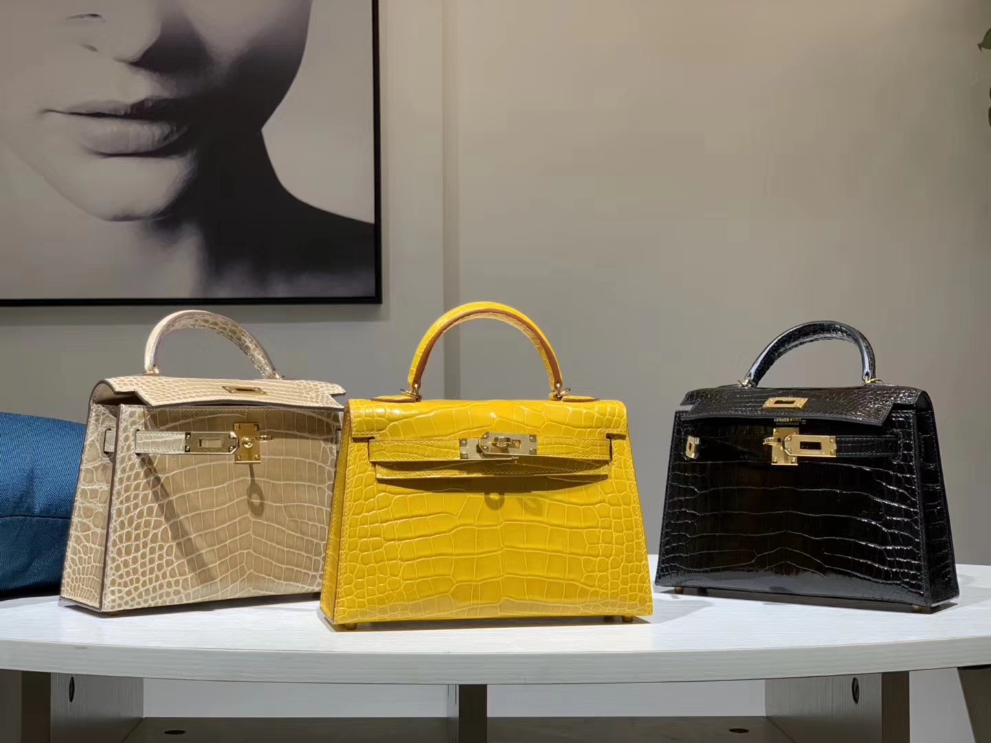 HERMES mini kelly二代 鳄鱼皮 杏色 湖泊黄 黑色 现货