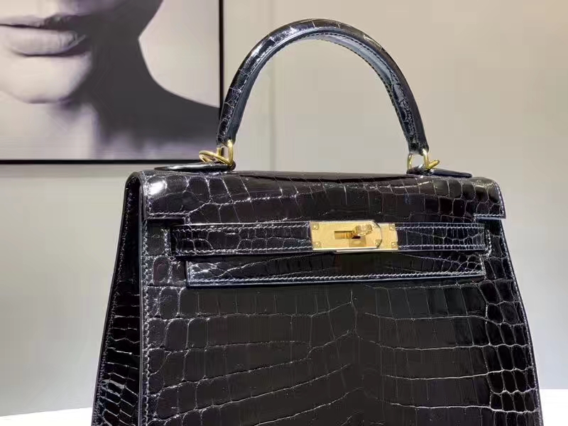 HERMES Kelly 25CM 鳄鱼皮 现货 黑色