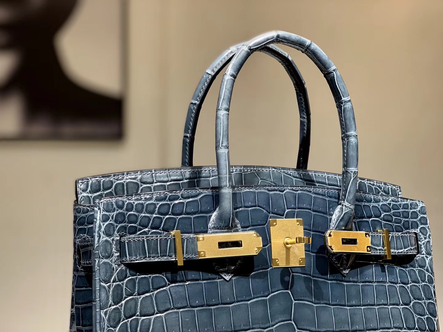 HERMES 爱马仕 Brikin 30cm 鳄鱼皮 风暴蓝