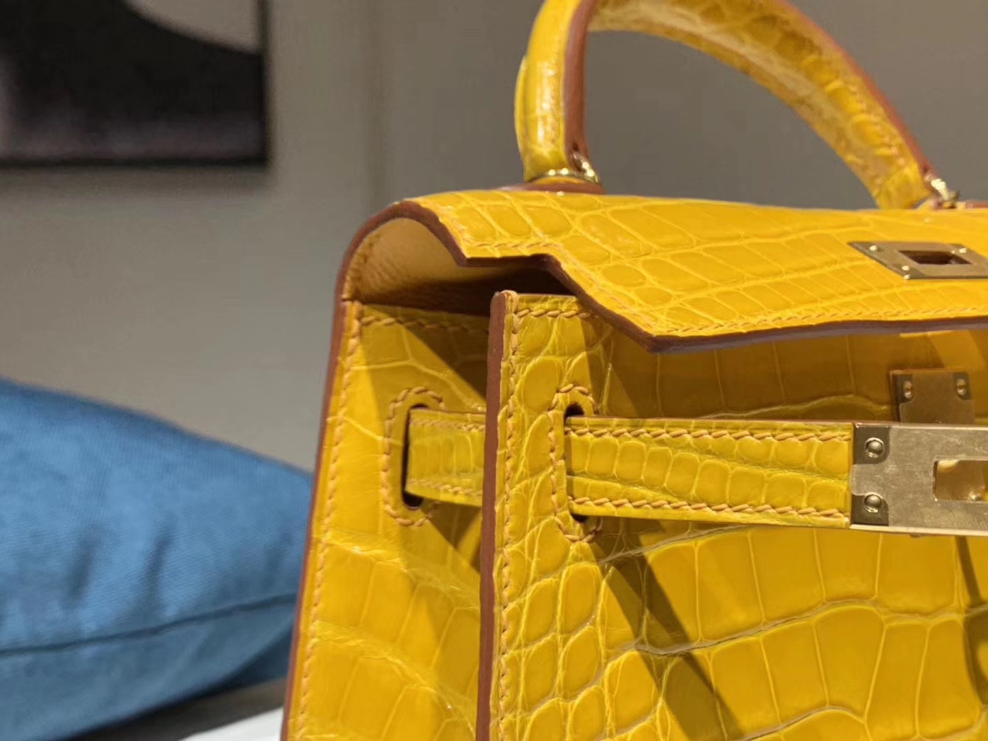 HERMES mini kelly二代 鳄鱼皮 9D 琥珀黄 现货