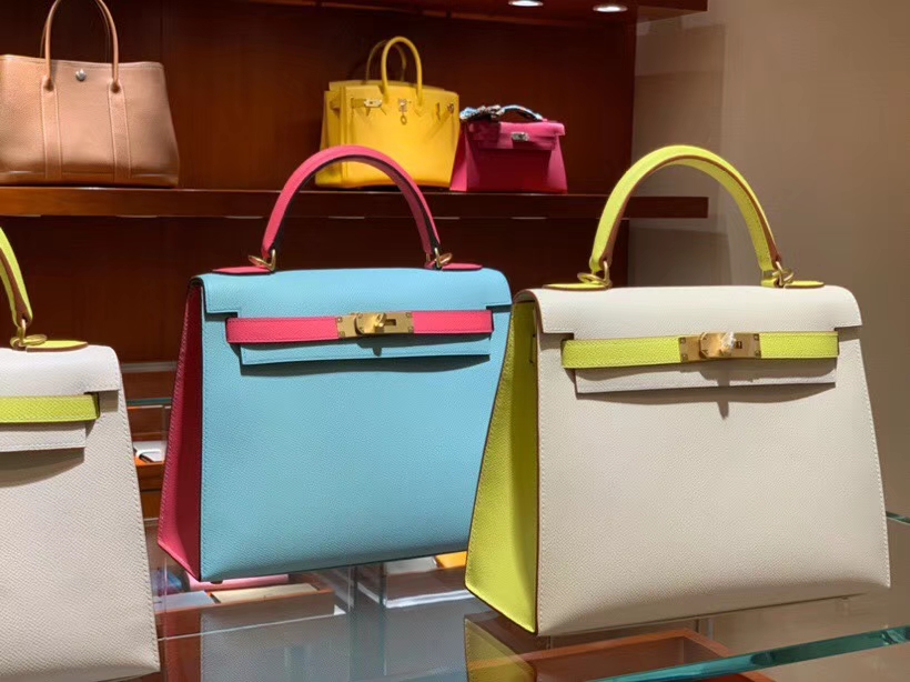 HERMES 爱马仕 凯莉包 Kelly 25CM 28CM Epsom 奶昔白配小鸡黄 拉丝金