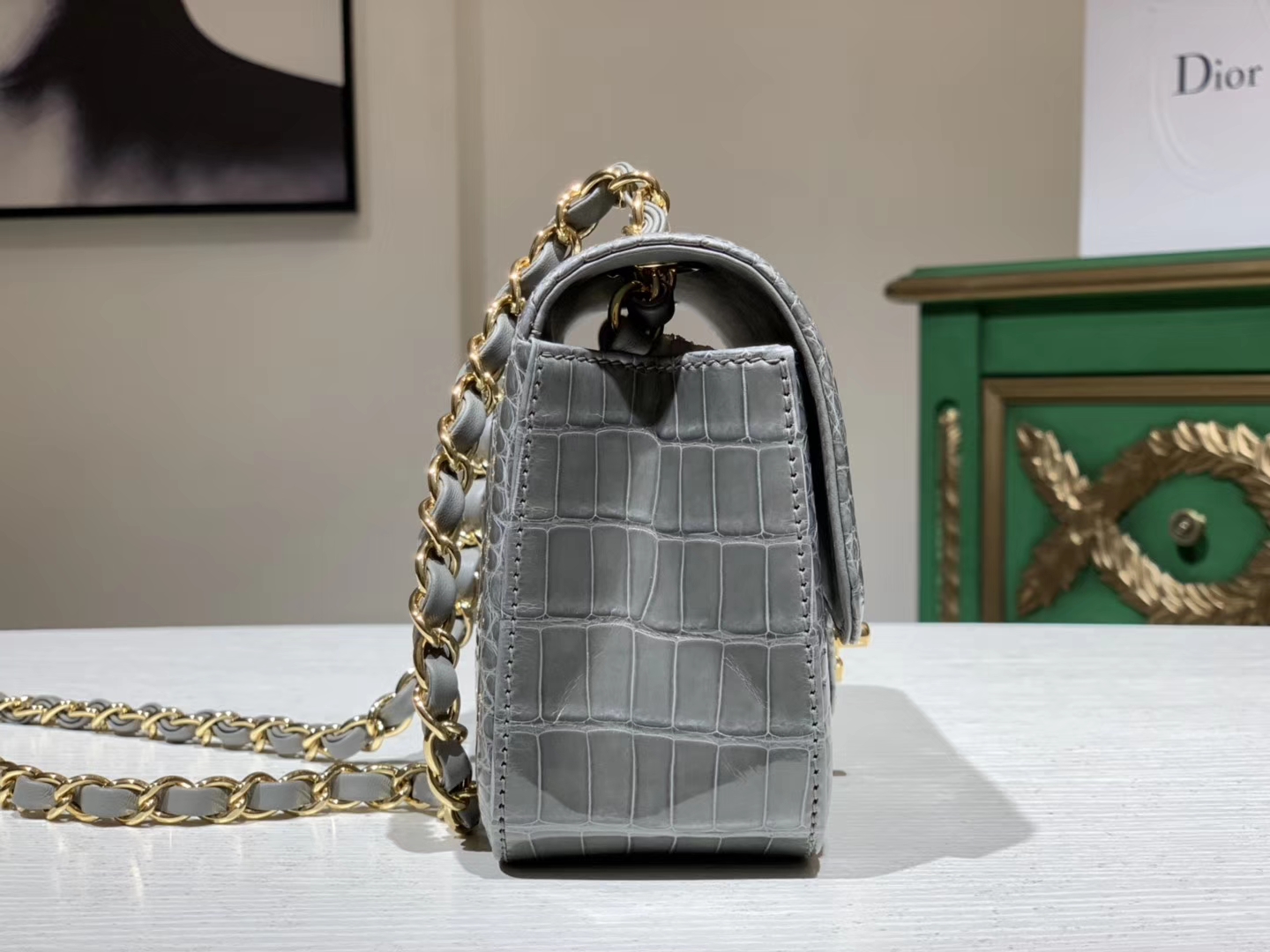 Alligator 美洲鳄 CHANEL香奈儿 CF 金银扣定做 珍珠灰 20cm
