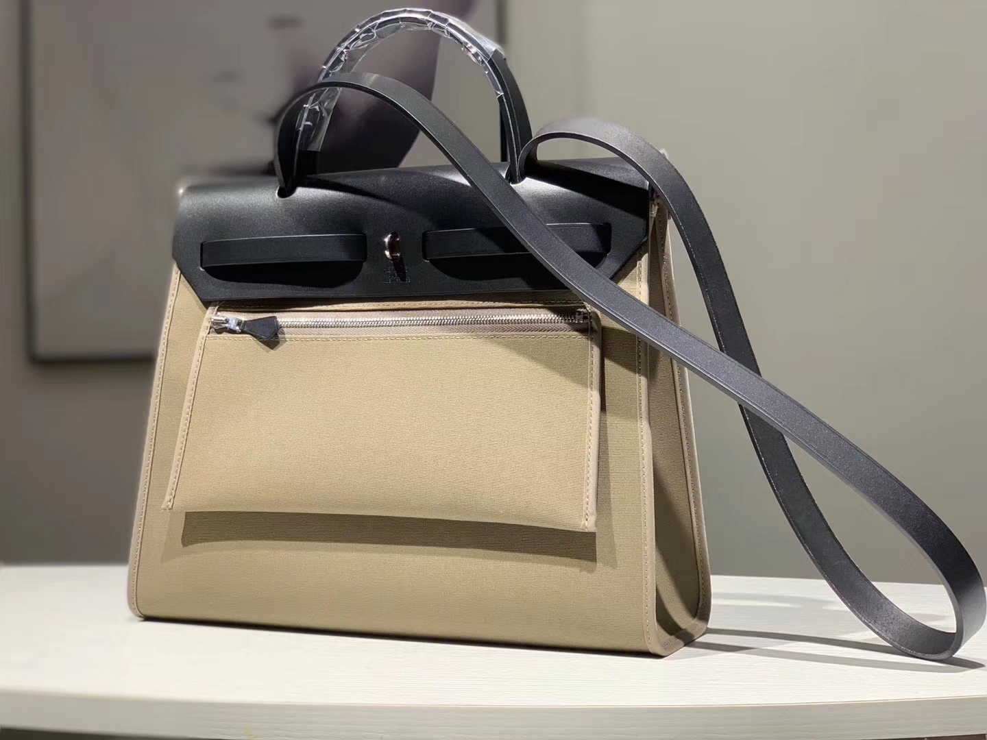 HEREMES 爱马仕 新配色 Herbag 黑色拼大象灰 31cm