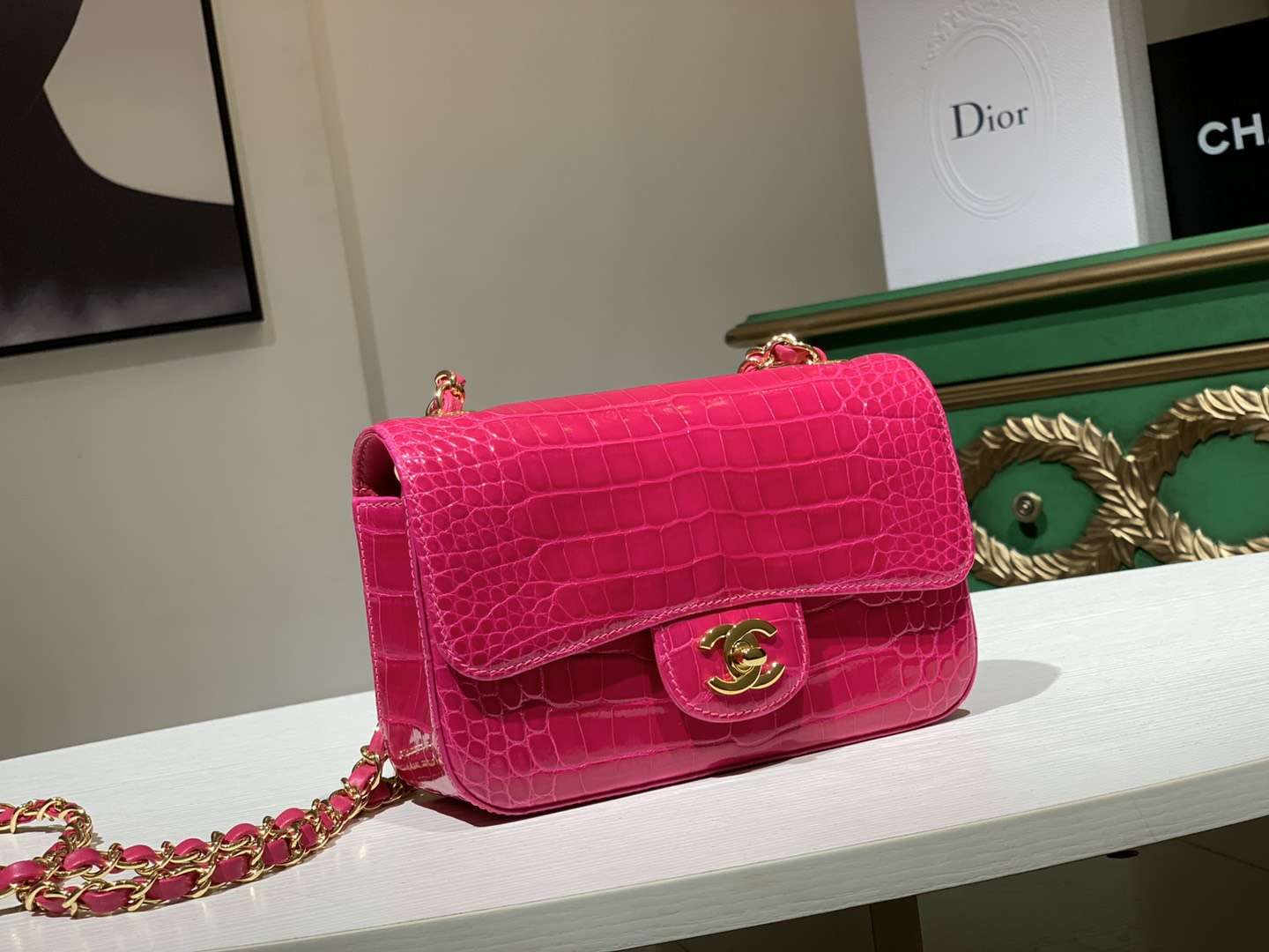 Alligator 美洲鳄 CHANEL香奈儿 CF 20/25 玫红色 接受定制 金银扣