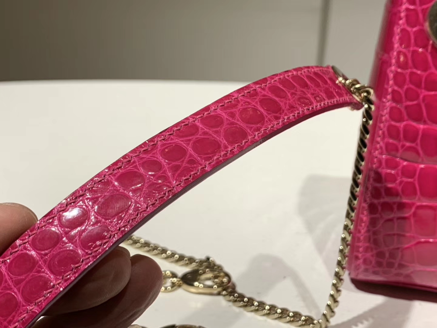 Alligator 美洲鳄 迪奥DIOR戴妃包 玫红色 接受定制 金银扣