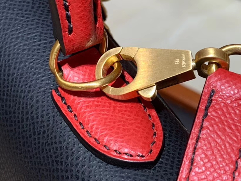 HERMES 爱马仕 凯莉包 Kelly 25CM 28CM Epsom 黑色拼国旗红 拉丝金