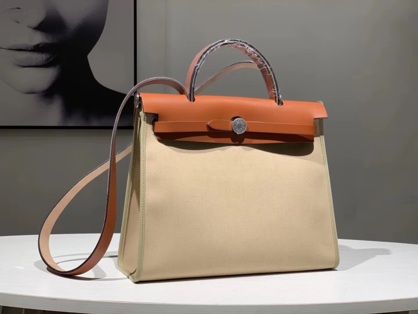 HEREMES 爱马仕 新配色 Herbag 金棕色拼风衣灰 31cm