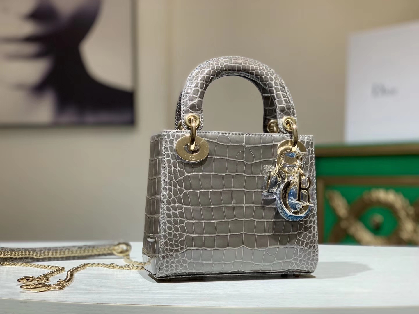 Alligator 美洲鳄 DIOR迪奥戴妃包 大象灰 接受定制 金银扣