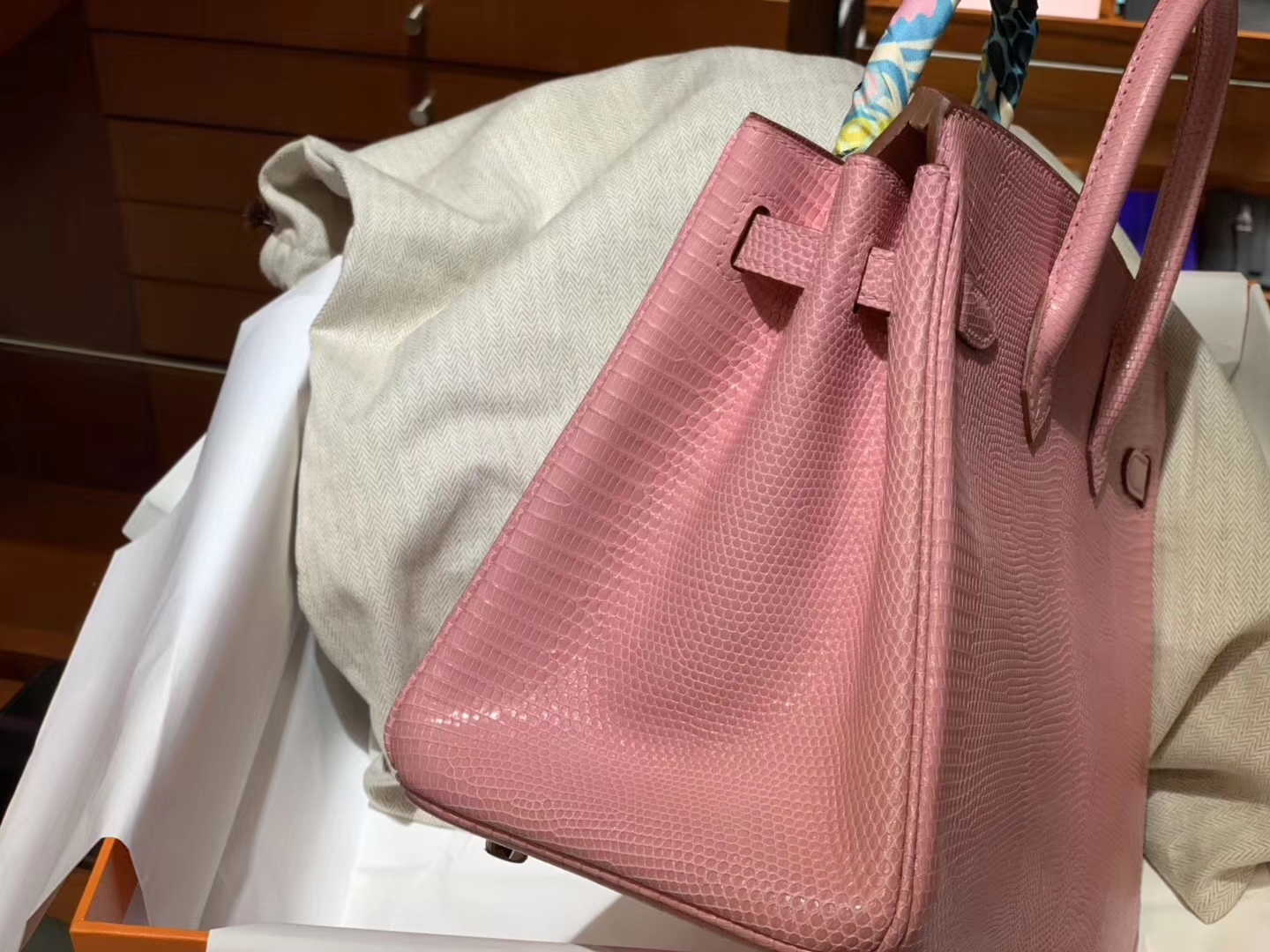 HERMES birkin 25cm 3Q奶昔粉 蜥蜴皮 现货