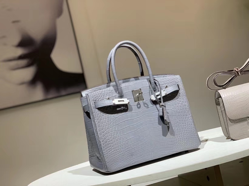 HERMES birkin 30cm 鳄鱼皮 亚光银河灰 现货