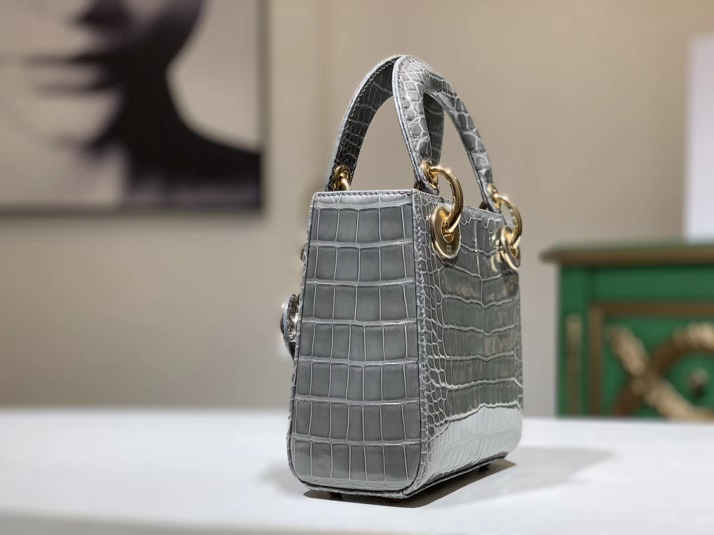 Alligator 美洲鳄 迪奥DIOR戴妃包 珍珠灰 接受定制 金银扣