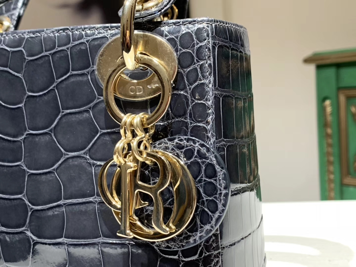 Alligator 美洲鳄 DIOR迪奥戴妃包 金银扣定做 雾霾蓝  