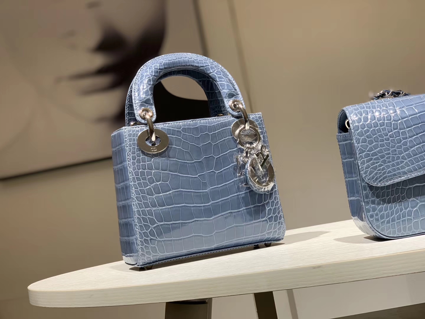 Alligator 美洲鳄 DIOR迪奥戴妃包 亚麻蓝 接受定制 金银扣