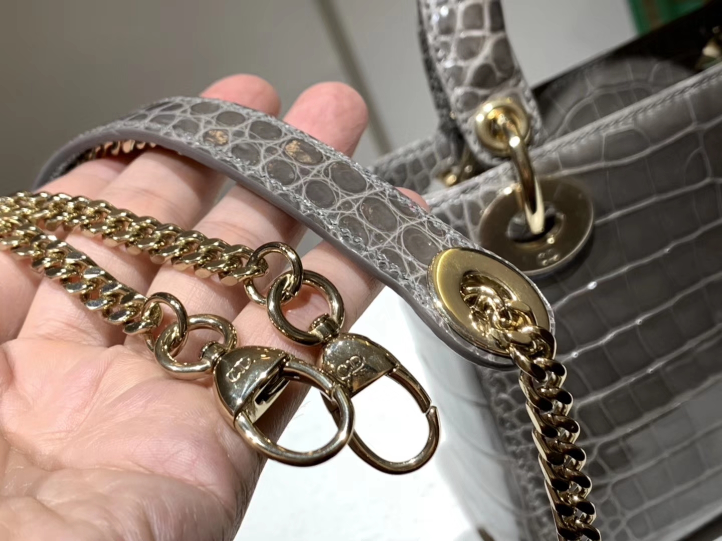 Alligator 美洲鳄 DIOR迪奥戴妃包 大象灰 接受定制 金银扣
