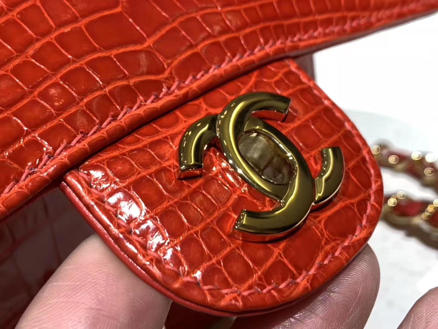 美洲鳄 法拉利红 DIOR迪奥戴妃包 金银扣 接受定制 代购版本