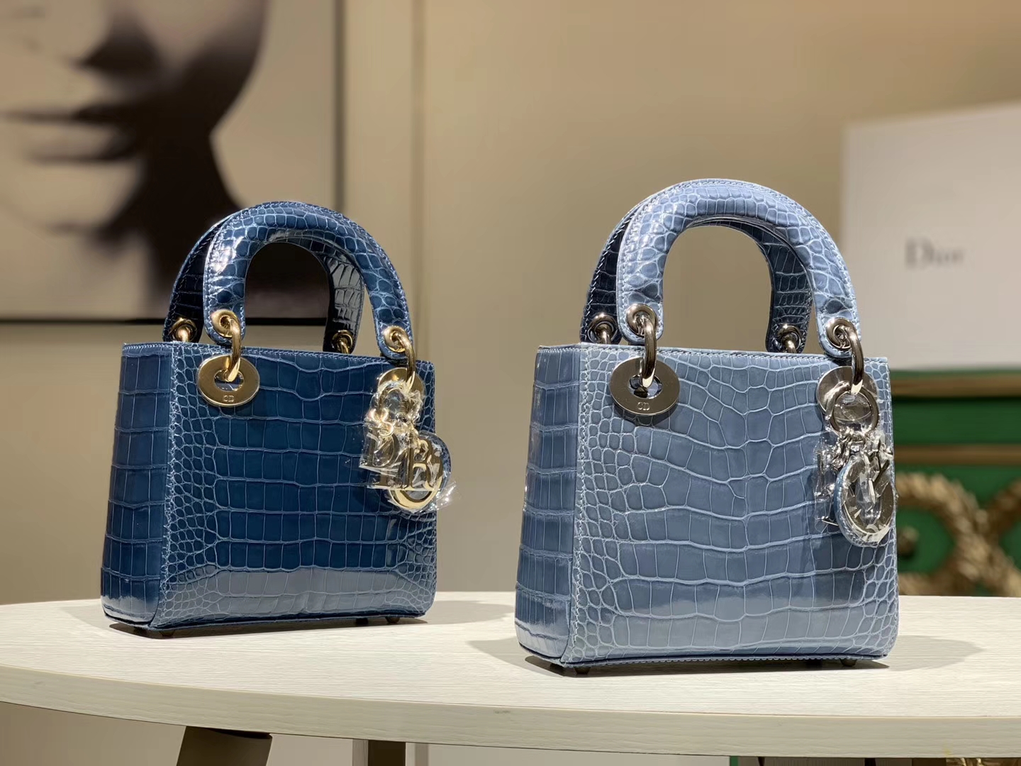 Alligator 美洲鳄 DIOR迪奥戴妃包 金银扣定做 鸭子蓝 亚麻蓝