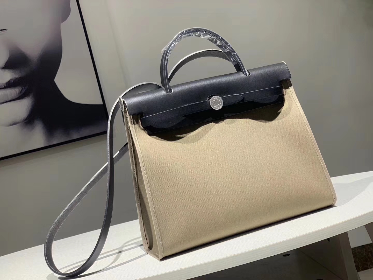 HEREMES 爱马仕 新配色 Herbag 黑色拼大象灰 31cm