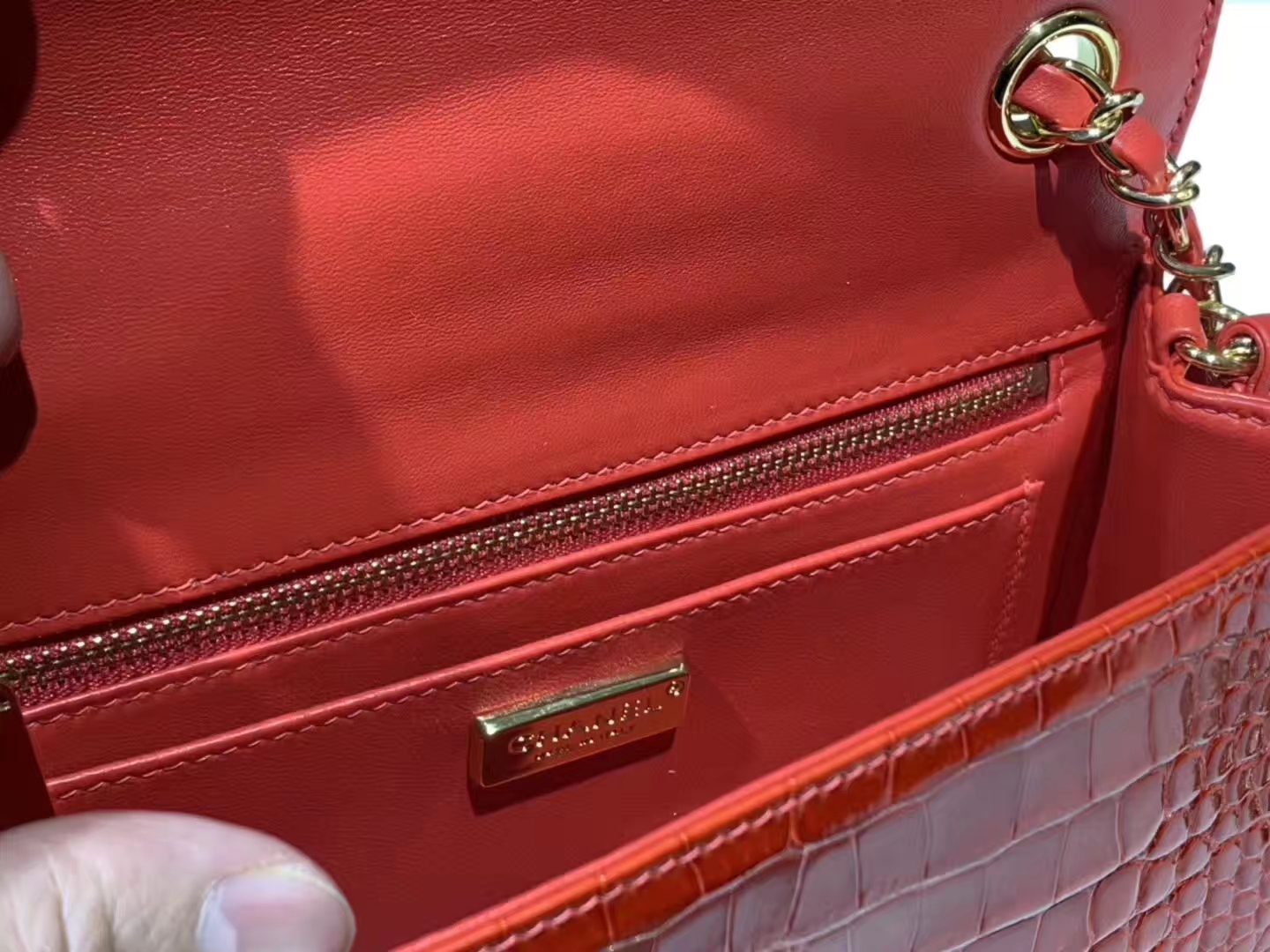 美洲鳄 法拉利红 DIOR迪奥戴妃包 金银扣 接受定制 代购版本
