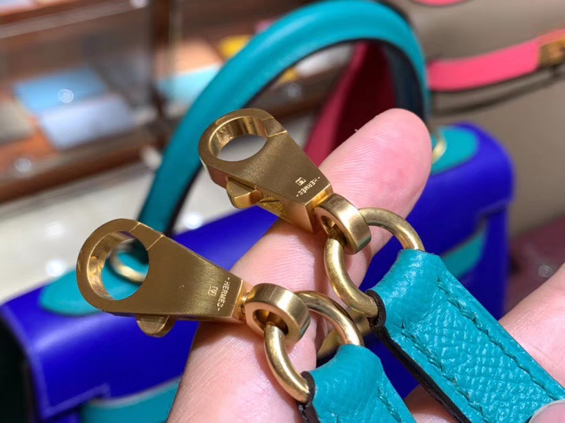 HERMES 爱马仕 凯莉包 Kelly 25CM 28CM Epsom 电光蓝拼孔雀蓝 拉丝金