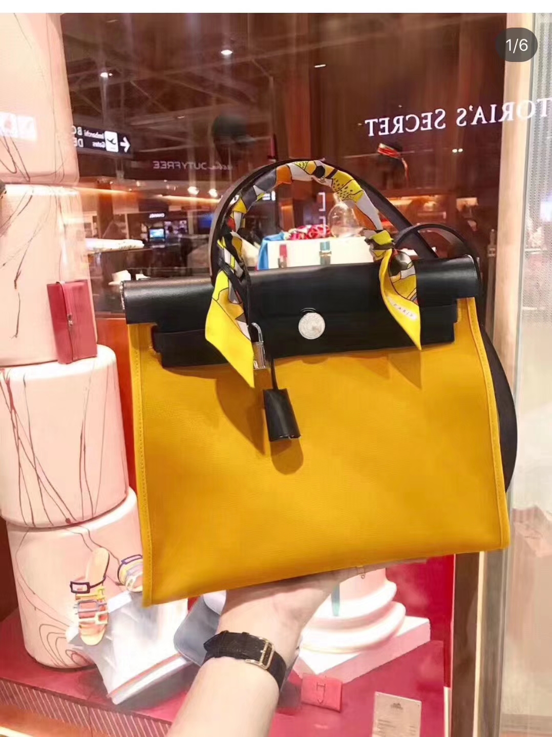 HEREMES 爱马仕 新配色 Herbag 黑色拼琥珀黄 
