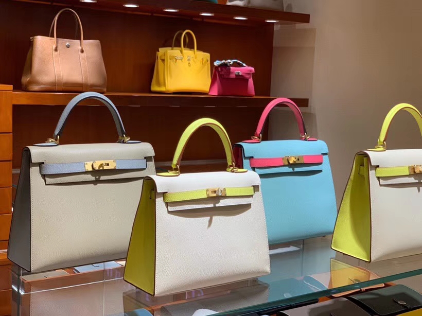 HERMES 爱马仕 凯莉包 Kelly 25CM 28CM Epsom 奶昔白配小鸡黄 拉丝金