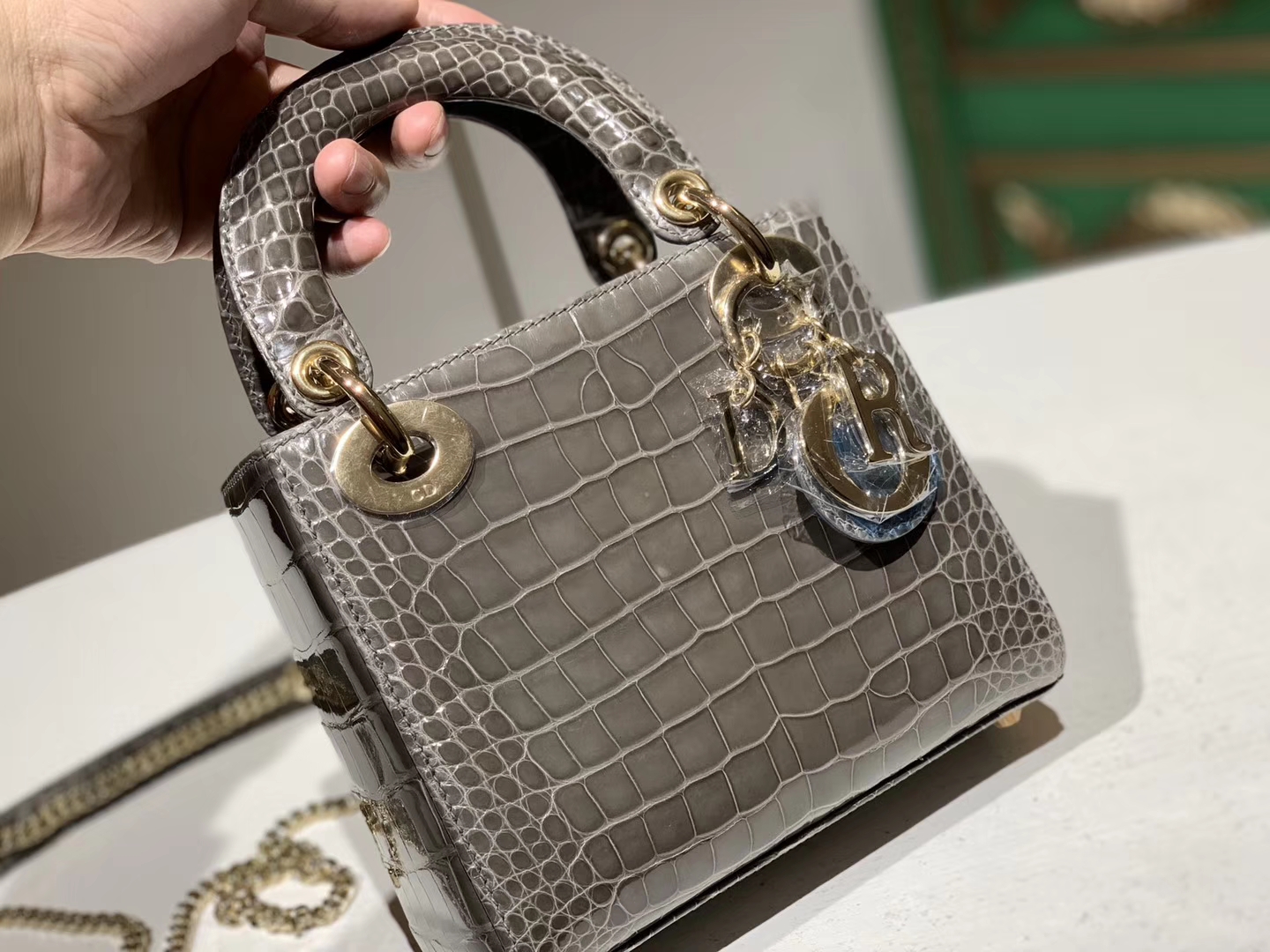 Alligator 美洲鳄 DIOR迪奥戴妃包 大象灰 接受定制 金银扣