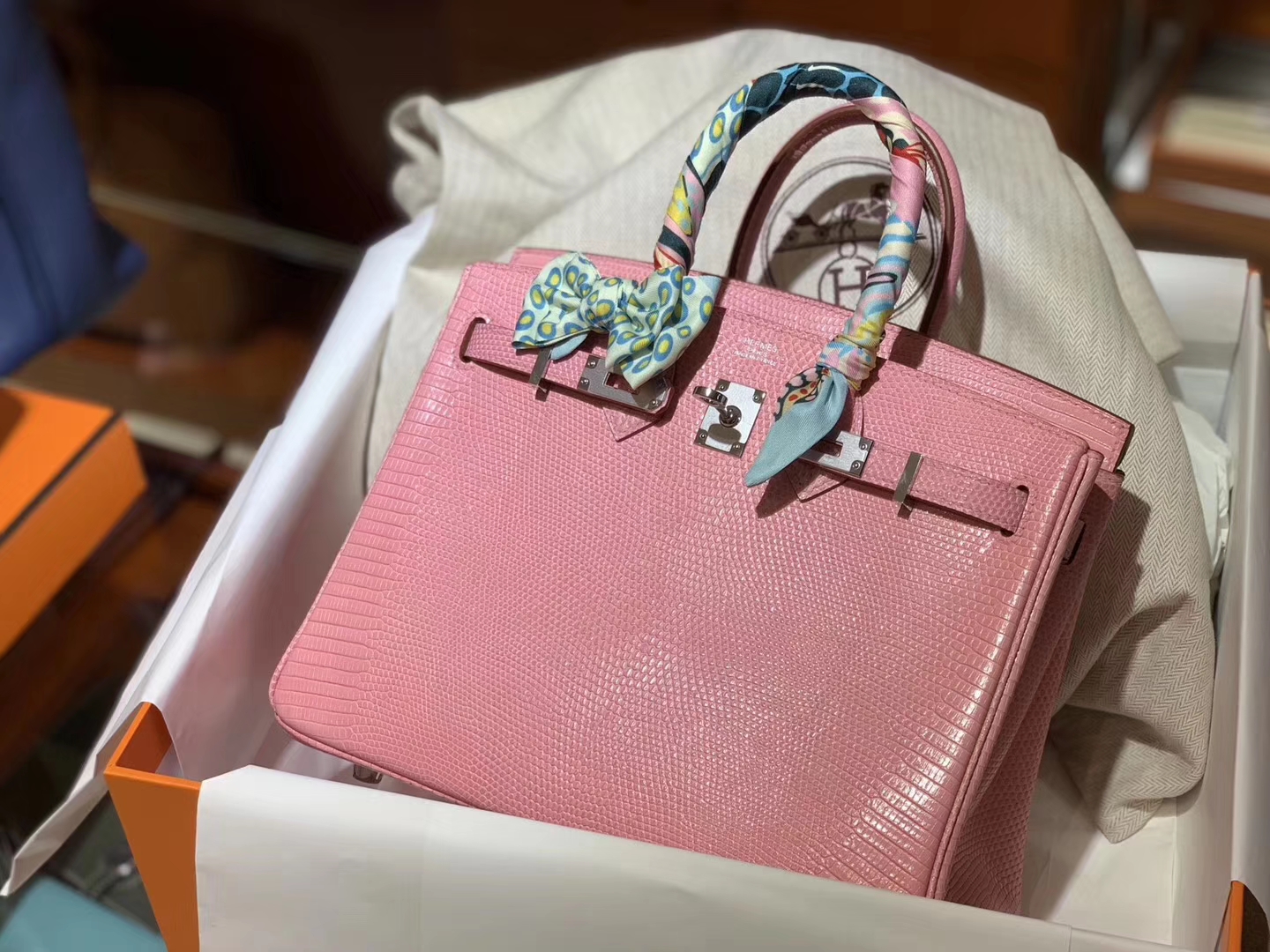 HERMES birkin 25cm 3Q奶昔粉 蜥蜴皮 现货