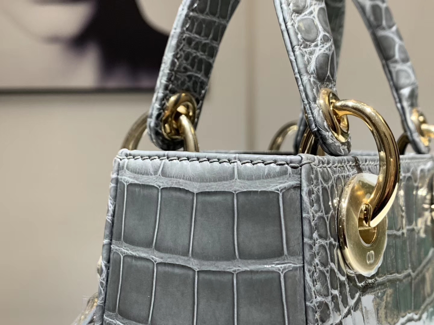 Alligator 美洲鳄 迪奥DIOR戴妃包 珍珠灰 接受定制 金银扣