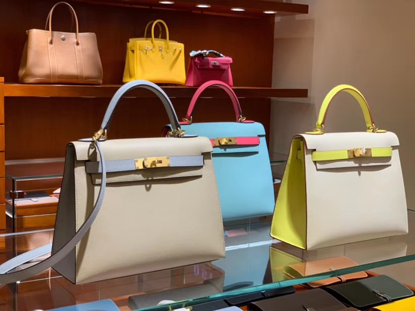 HERMES 爱马仕 凯莉包 Kelly 25CM 28CM Epsom 风衣灰配海鸥灰 拉丝金