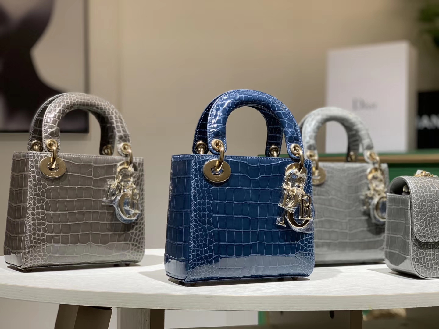 Alligator 美洲鳄 迪奥DIOR戴妃包 大象灰 鸭子蓝 珍珠灰 接受定制 金银扣