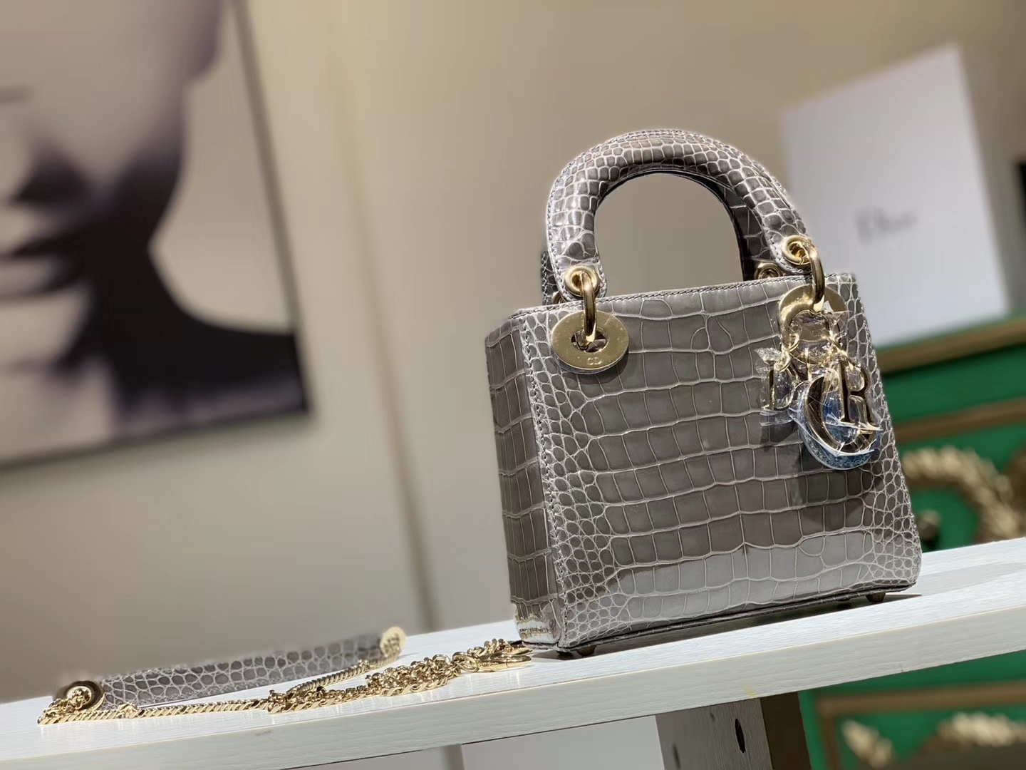 Alligator 美洲鳄 DIOR迪奥戴妃包 大象灰 接受定制 金银扣