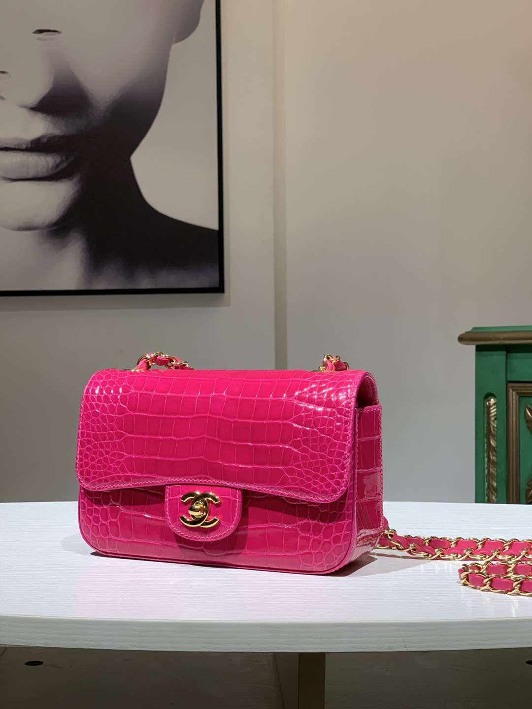 Alligator 美洲鳄 CHANEL香奈儿 CF 20/25 玫红色 接受定制 金银扣