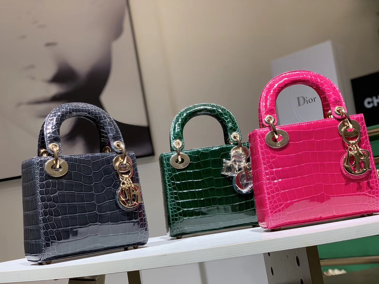 Alligator 美洲鳄 DIOR迪奥戴妃包 雾霾蓝 祖母绿 玫红 接受定制 金银扣