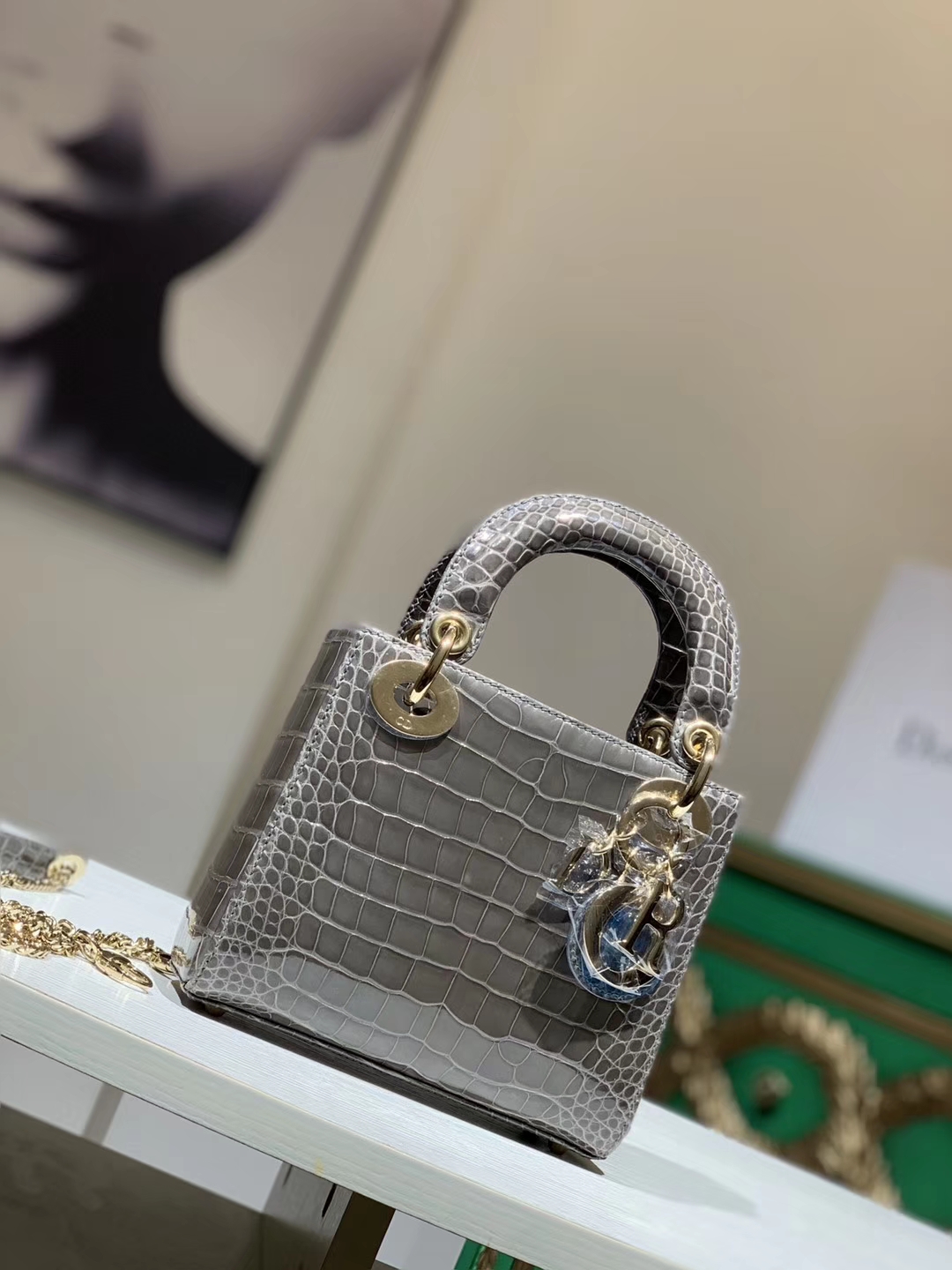Alligator 美洲鳄 DIOR迪奥戴妃包 大象灰 接受定制 金银扣
