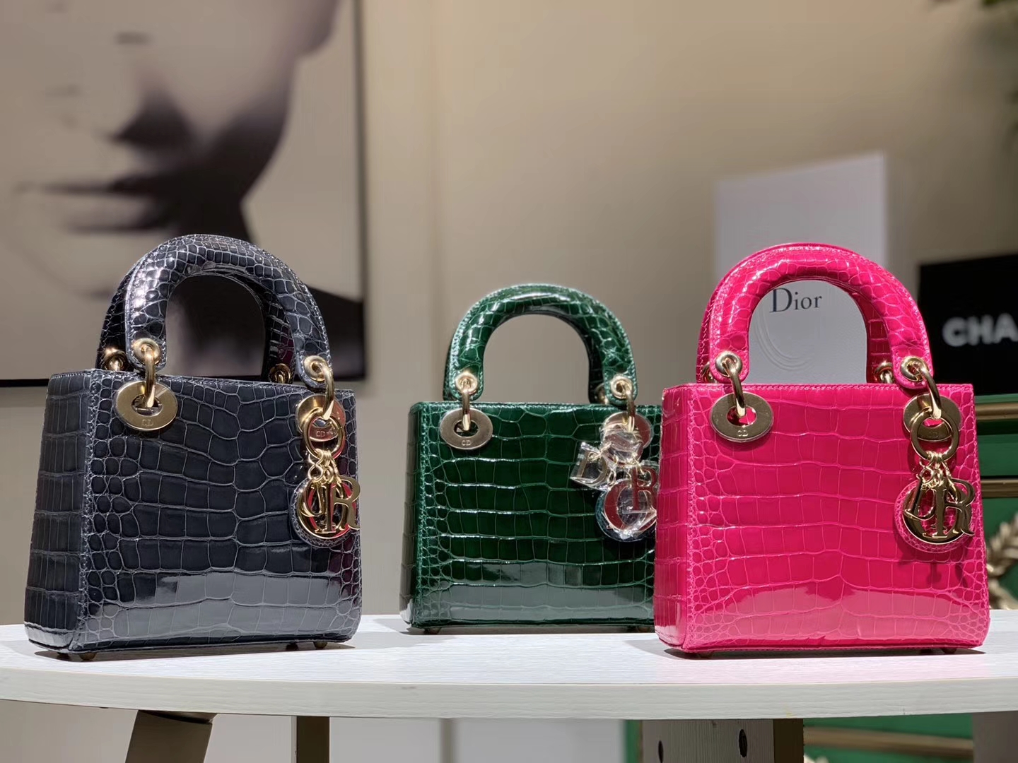 Alligator 美洲鳄 DIOR迪奥戴妃包 雾霾蓝 祖母绿 玫红 接受定制 金银扣