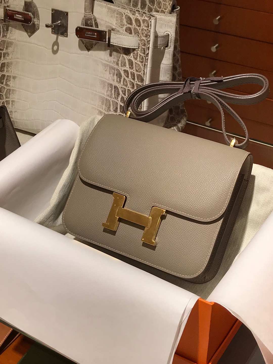 HERMES 爱马仕 空姐包 Constance 18cm 24cm Epsom 大象灰