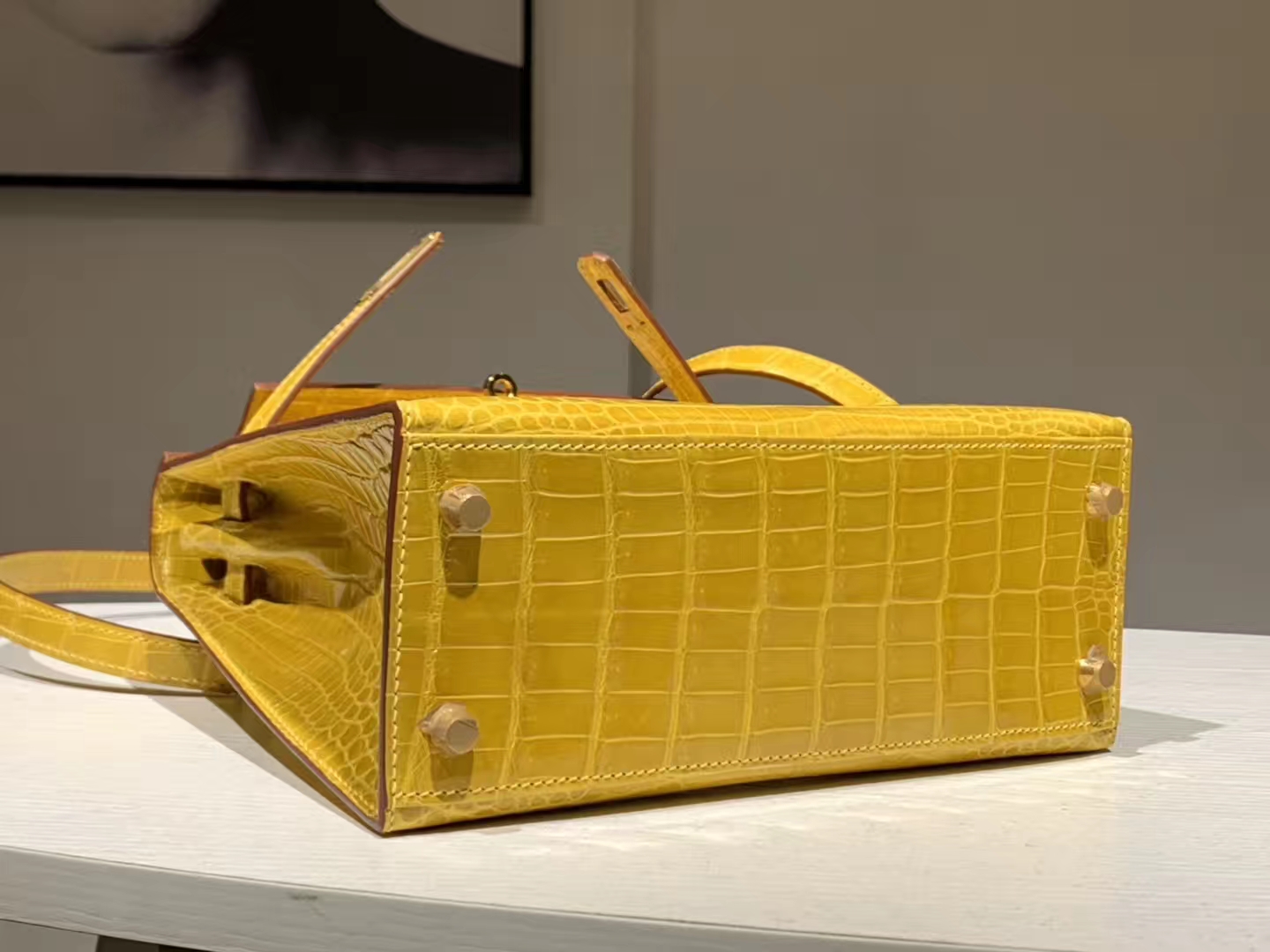 HERMES Kelly 25cm 鳄鱼皮 9D 琥珀黄 现货