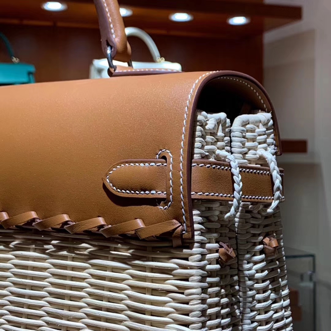 Hermes  kelly Picnis Bag35cm 竹藤条编织
